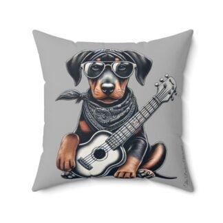 The Dobe´s Spun Polyester Square Pillow - Guitar Puppy - light grey