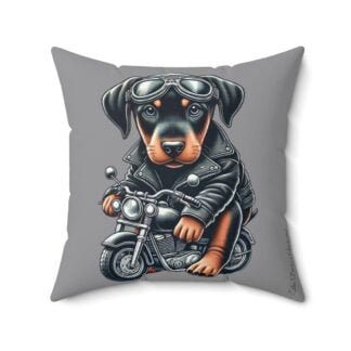 The Dobe´s Spun Polyester Square Pillow - Biker Puppy - grey