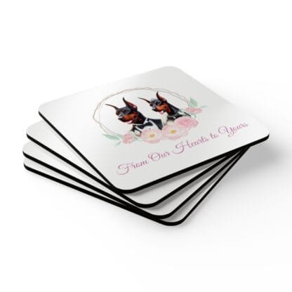 The Dobes Corkwood Coaster Set - Doberman Wedding Edition - From our Hearts - Image 3