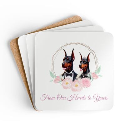 The Dobes Corkwood Coaster Set - Doberman Wedding Edition - From our Hearts - Image 6