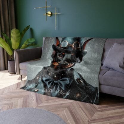 The Dobes Crushed Velvet Blanket - Series-9 - Doberman Steampunk - Image 4