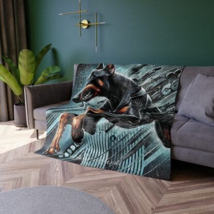 The Dobe Crushed Velvet Blanket - Futuristic - Doberman - Image 4