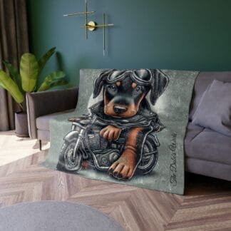 The Dobe Crushed Velvet Blanket - Doberman Biker Puppy