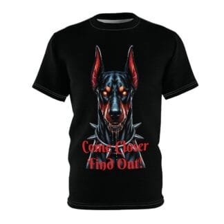 The Dobe's Unisex Cut & Sew Tee (AOP) - Come Closer - black